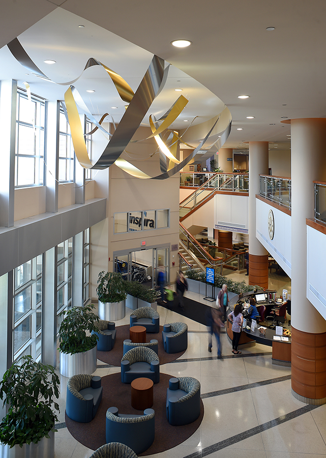 Illumination sculpture at Inspira Medical Center Vineland lobby