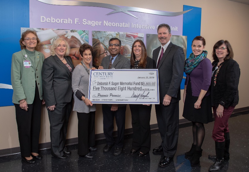 Inspira and Century Savings Bank staff pictured at Deborah F. Sager Neonatal Intensive Care Unit