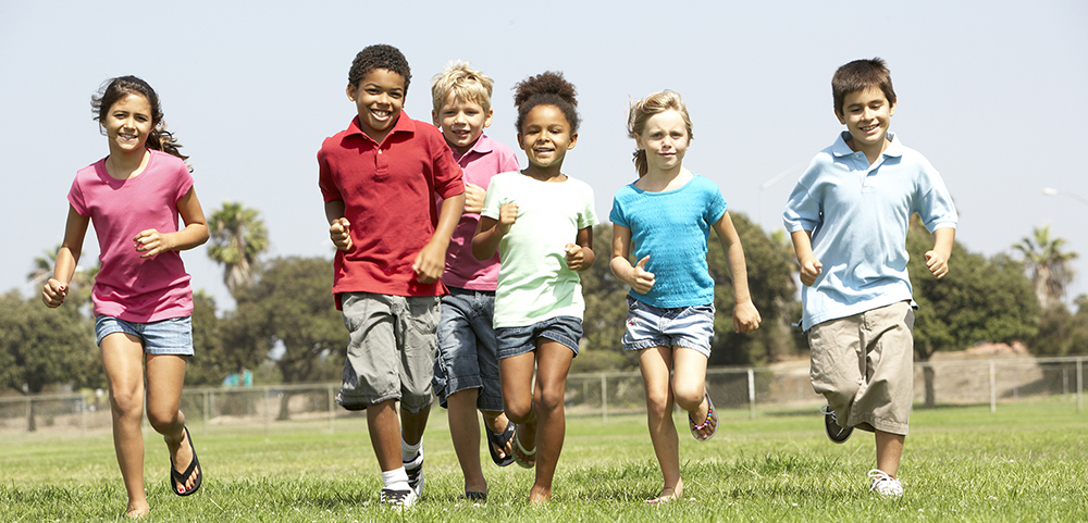 group of children running outside
