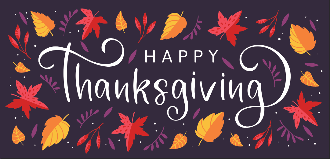 Background with colorful autumn leaves and hand drawn lettering Happy Thanksgiving stock illustration