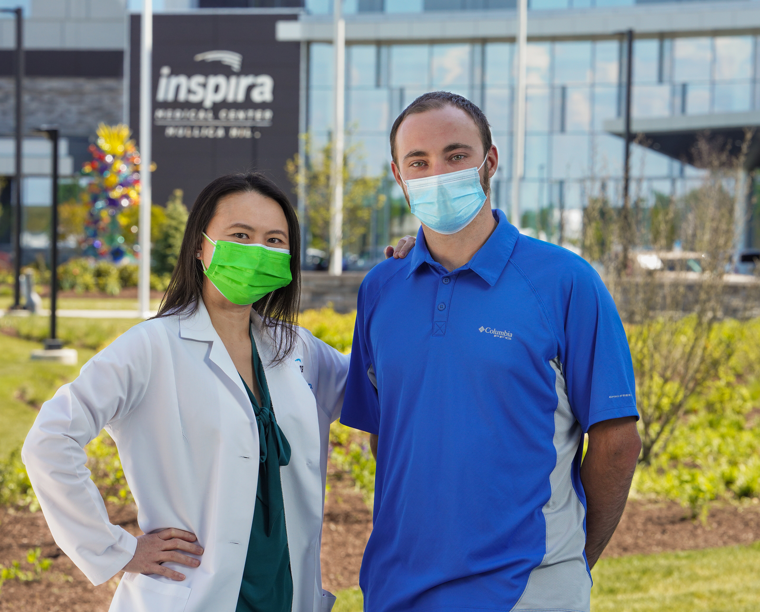 Jonathan Loteck and Dr. Elaine Cheng outside of Inspira Medical Center Mullica Hill
