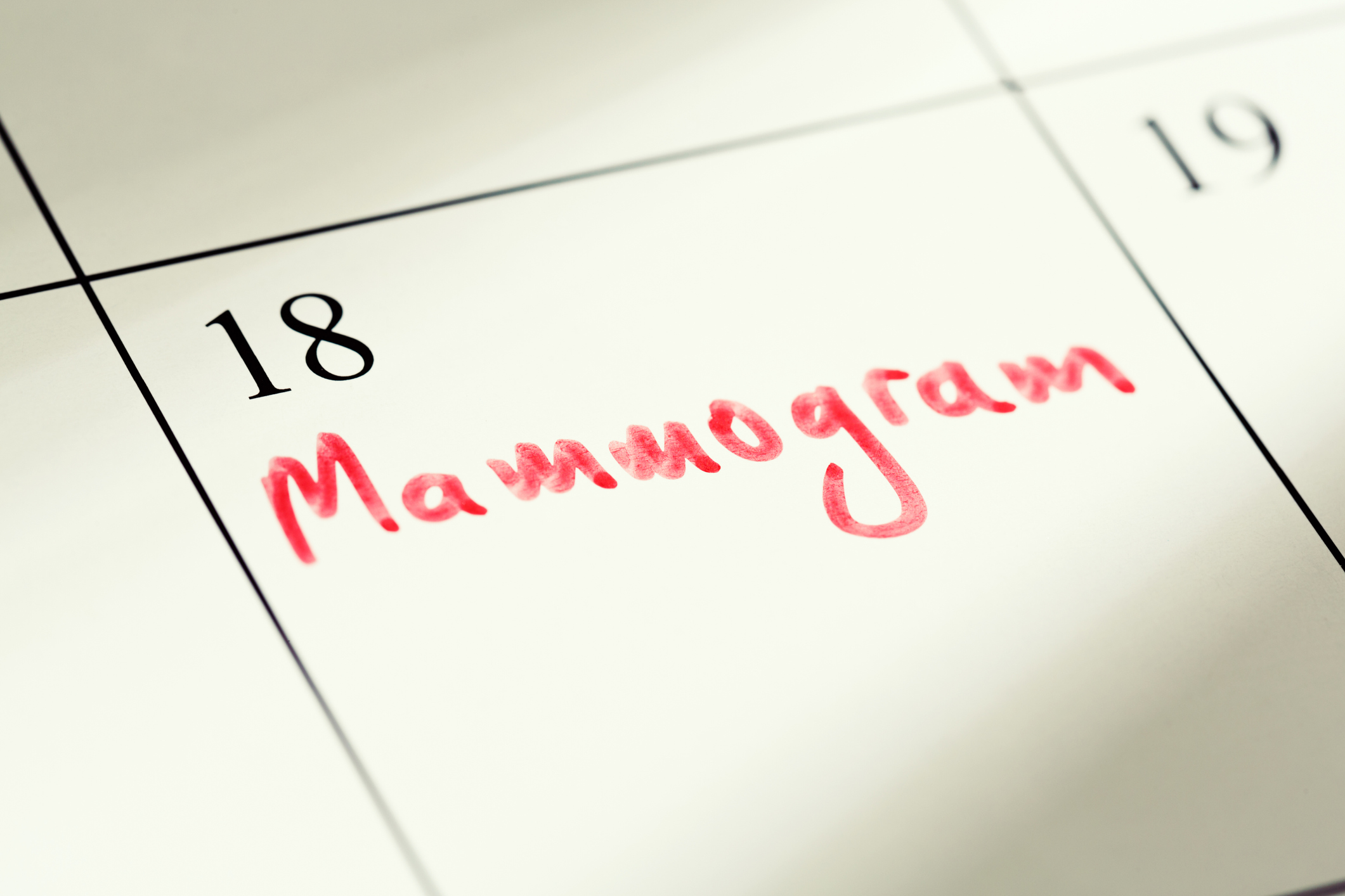 Calendar Day 18 with Mammogram text