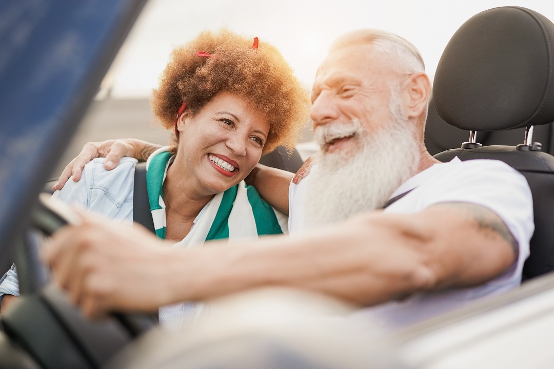 Senior Couple on a Road Trip Driving