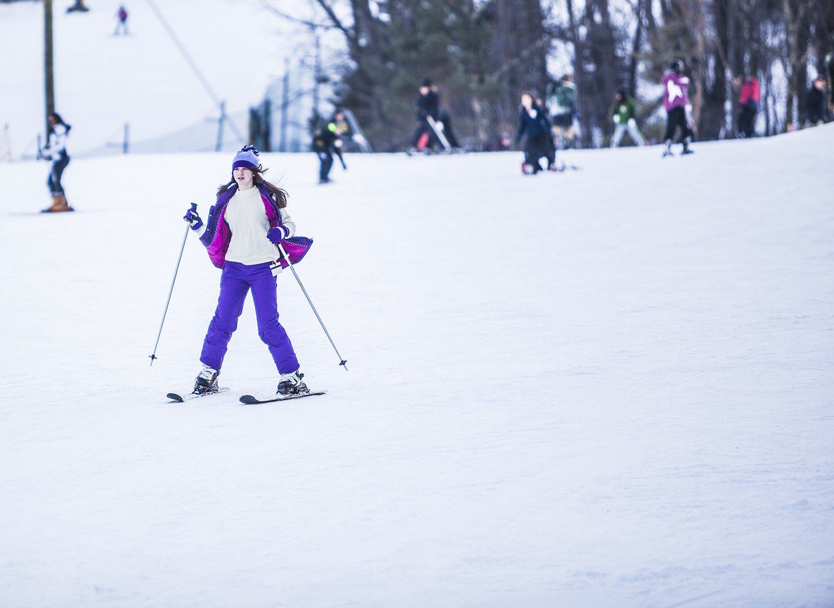 Little Girg triyng to skiing at the Bunny Slope at the Camelback Ski Resort, Poconos, Pennsylvania