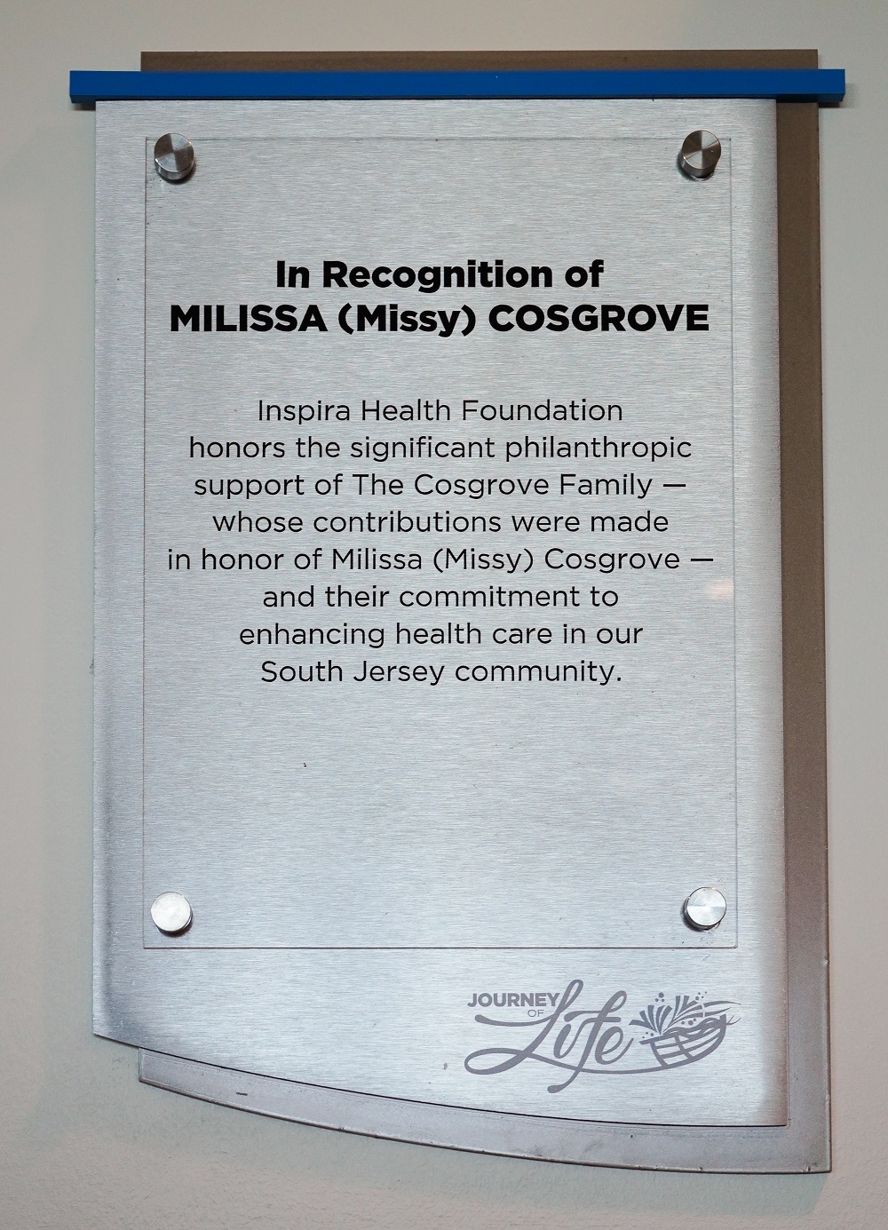 Inspira Mullica Hill’s Leading-Edge Cancer Center Dedication Plaque