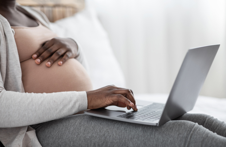 Pregnant Woman Using Laptop At Home