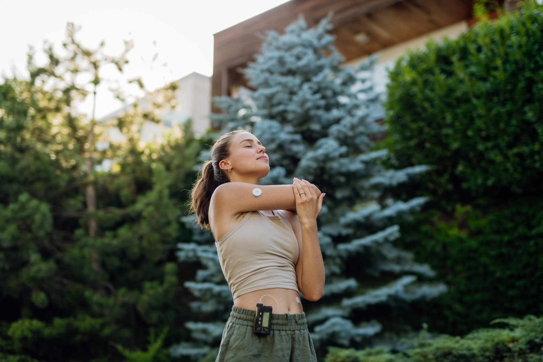 Woman doing morning stretches
