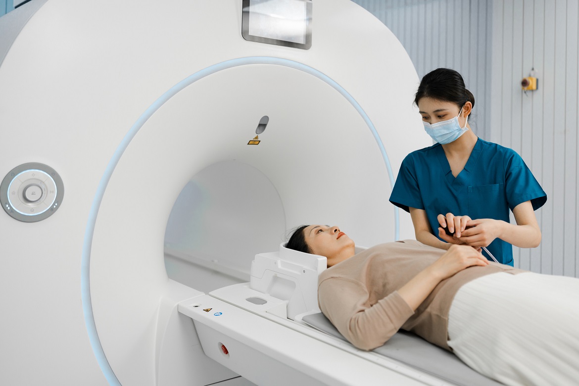 Patient getting ready for CT scan