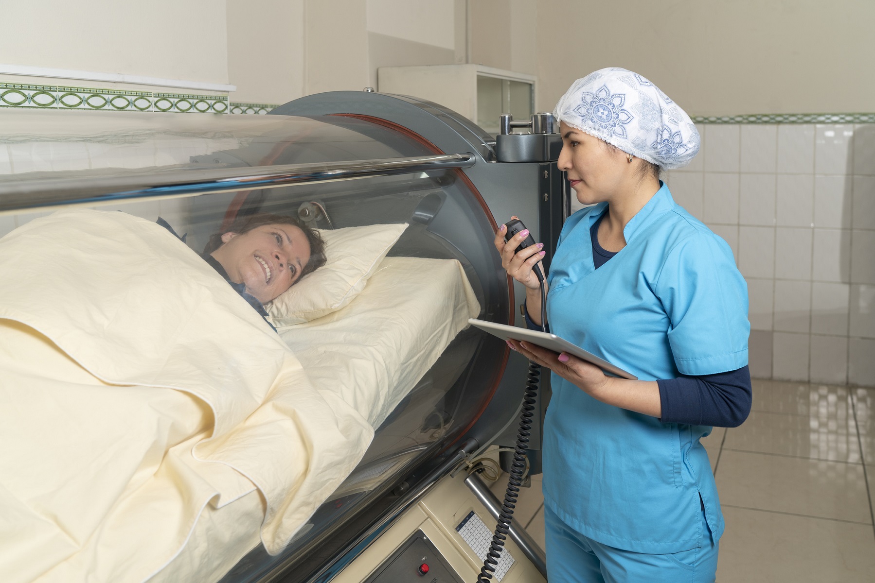 patient in the Hyperbaric Oxygen Therapy chamber