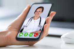 virtual visit on smartphone with female doctor