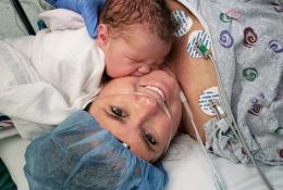 Caitlin at Inspira Health Hospital with new born baby boy
