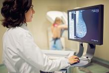Woman getting breast cancer screening