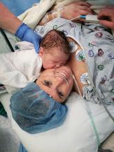 Caitlin at Inspira Health Hospital with new born baby boy