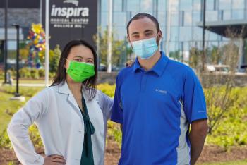 Jonathan Loteck and Dr. Elaine Cheng outside of Inspira Medical Center Mullica Hill