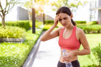 Sport woman thirsty dehydrated in hot weather